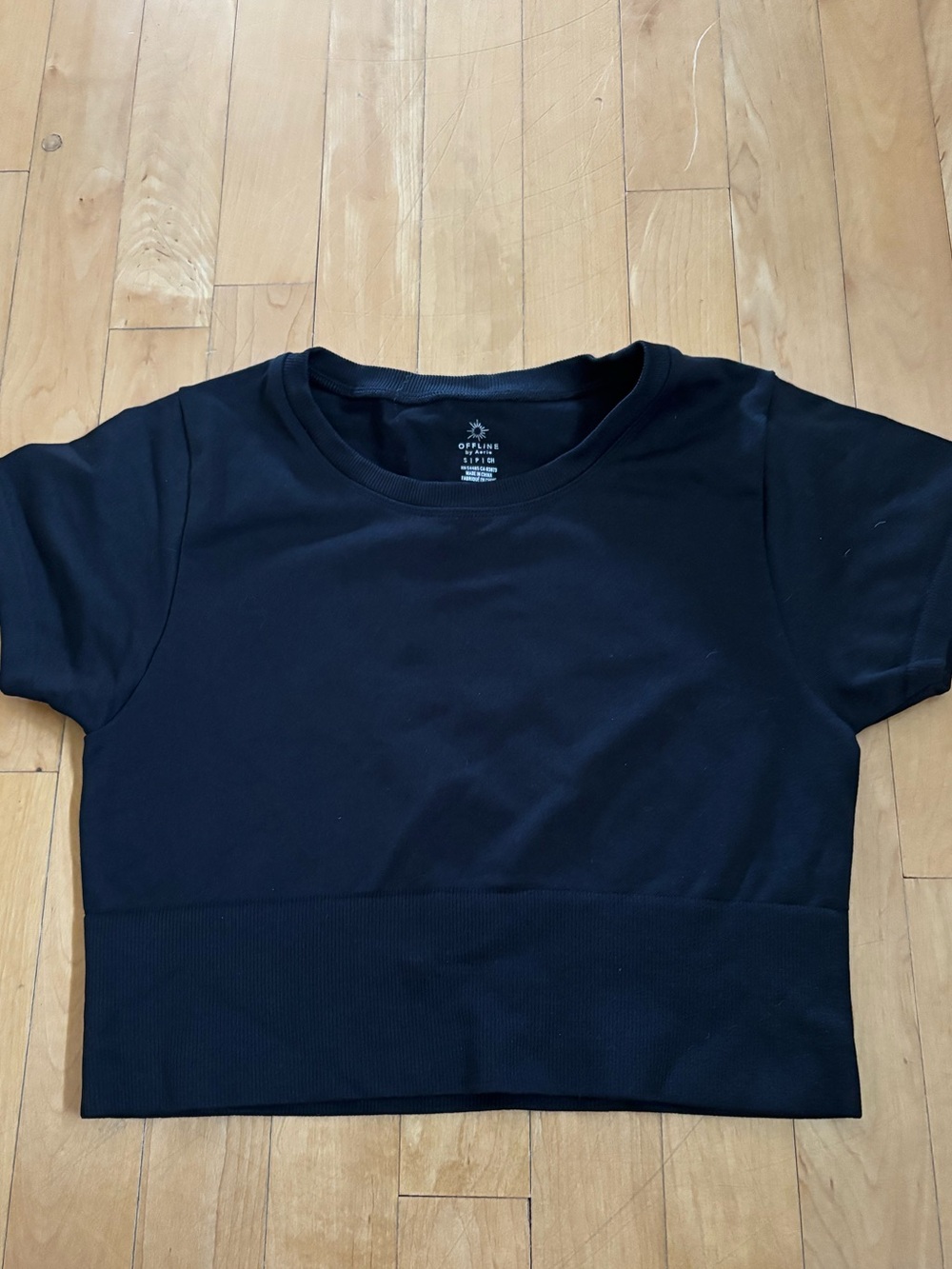 aerie offline Black Cropped Short Sleeve Tee